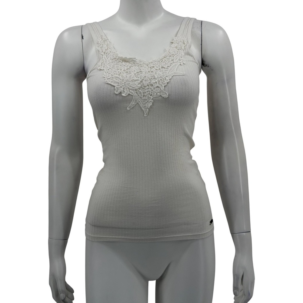 Hollister Top Womens XS Cream Lace Ribbed Tank Feminine Summer Y2K Bella Swan